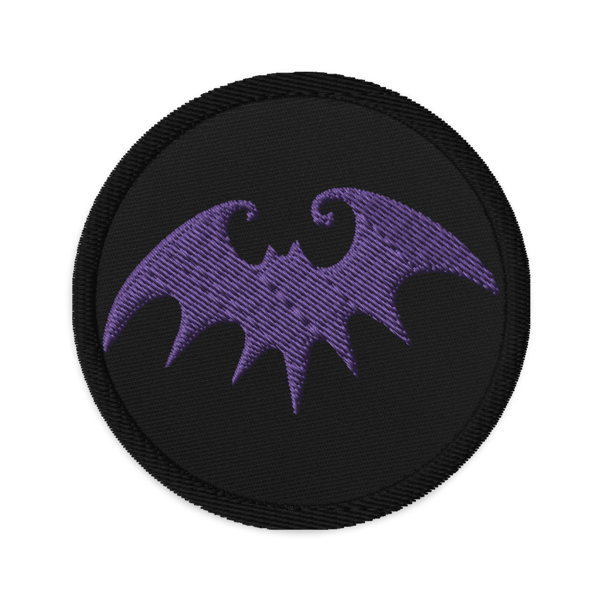 Circular embroidered patch featuring Halloween Gothic Vampire Bat, front view