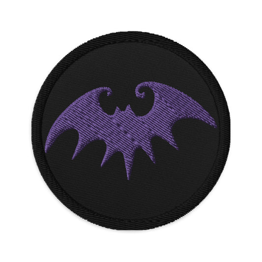 Circular embroidered patch featuring Halloween Gothic Vampire Bat, front view