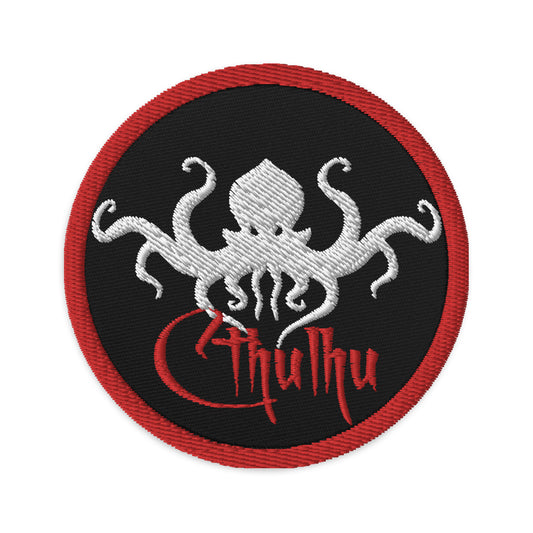 Circular embroidered patch featuring Cthulhu The Great Old Ones, front view