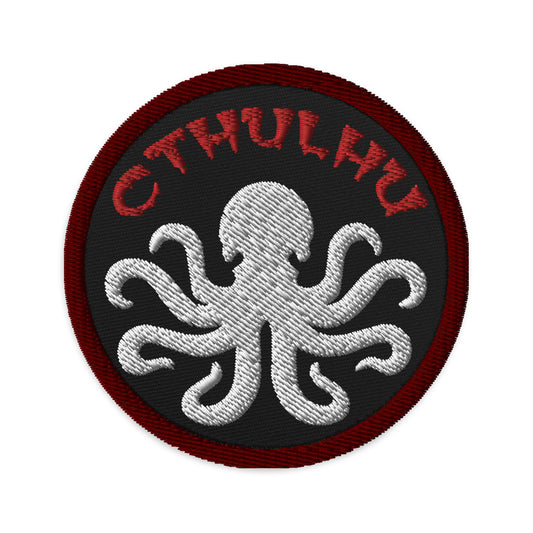 Circular embroidered patch featuring Cthulhu The Elder Gods, front view