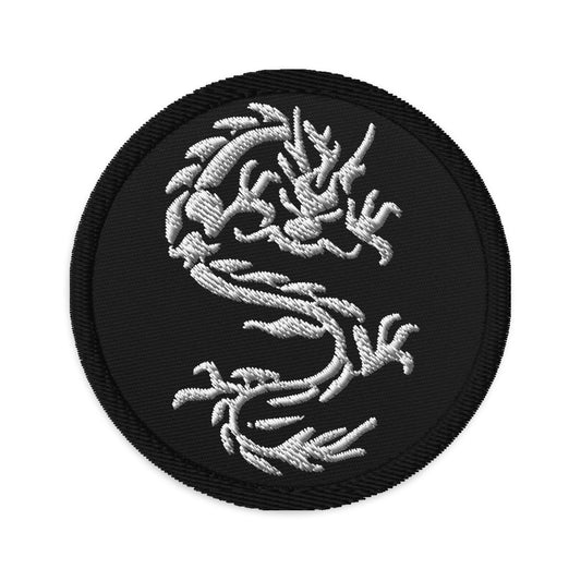 Circular embroidered patch featuring Ancient Chinese Dragon, front view