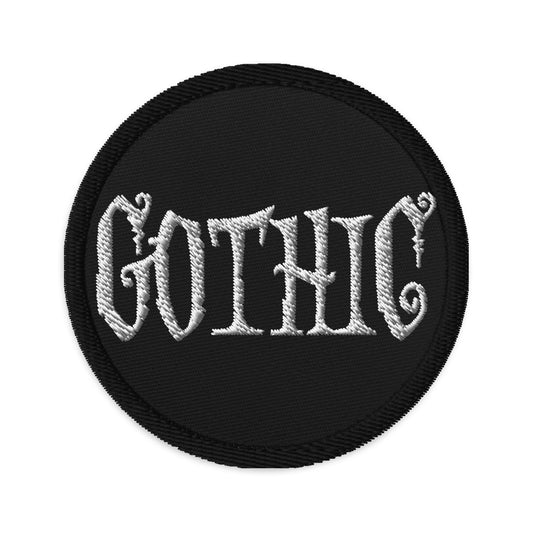 Circular embroidered patch featuring White Gothic Dramatic Style, front view