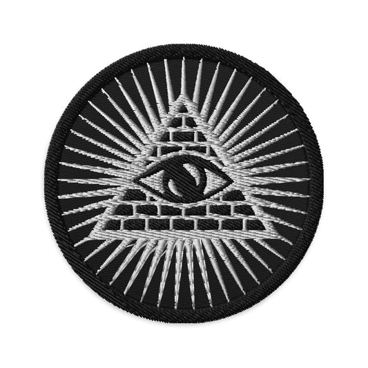 Circular embroidered patch featuring Illuminati All Seeing Psychic Eye, front view
