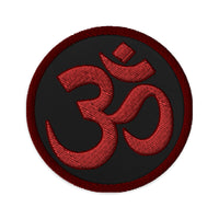 Circular embroidered patch featuring OM Sacred Spiritual Symbol, front view