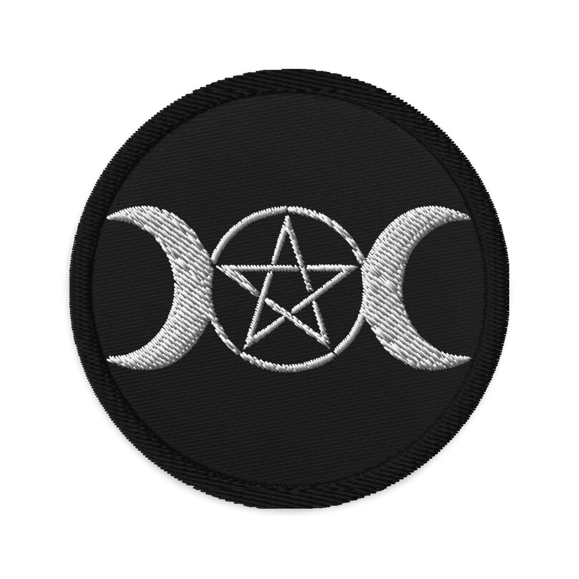 Pagan Triple Moon Goddess Symbol Embroidered Patch Wiccan Pentagram - Edge of Life Designs