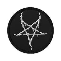 Circular embroidered patch featuring Black Metal Style Inverted Pentagram, front view