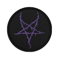 Circular embroidered patch featuring Black Metal Style Inverted Pentagram, front view