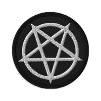 Circular embroidered patch featuring Inverted Pentagram, front view