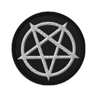 Circular embroidered patch featuring Inverted Pentagram, front view