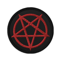 Circular embroidered patch featuring Inverted Pentagram, front view
