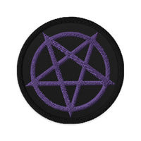 Circular embroidered patch featuring Inverted Pentagram, front view