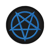 Circular embroidered patch featuring Inverted Pentagram, front view
