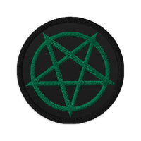Circular embroidered patch featuring Inverted Pentagram, front view