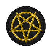 Circular embroidered patch featuring Inverted Pentagram, front view