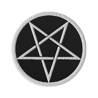 Circular embroidered patch featuring Woven Inverted Pentagram Symbol, front view