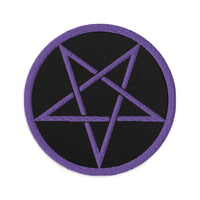 Circular embroidered patch featuring Woven Inverted Pentagram Symbol, front view