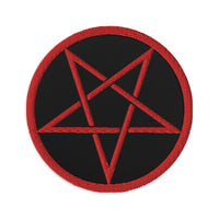 Circular embroidered patch featuring Woven Inverted Pentagram Symbol, front view