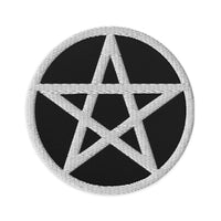 Circular embroidered patch featuring Wiccan Witchcraft Pentagram, front view