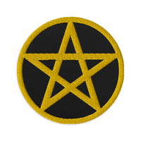 Circular embroidered patch featuring Wiccan Witchcraft Pentagram, front view