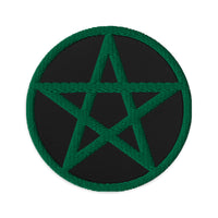 Circular embroidered patch featuring Wiccan Witchcraft Pentagram, front view