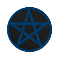 Circular embroidered patch featuring Wiccan Witchcraft Pentagram, front view