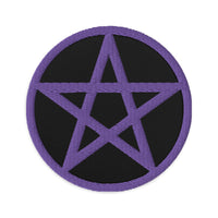 Circular embroidered patch featuring Wiccan Witchcraft Pentagram, front view