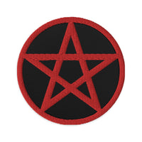 Circular embroidered patch featuring Wiccan Witchcraft Pentagram, front view