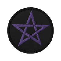 Circular embroidered patch featuring Wiccan Woven Pentagram Symbol, front view