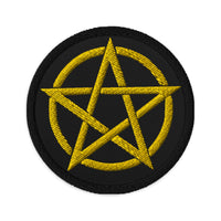 Circular embroidered patch featuring Witchcraft Woven Pentacle Pagan Ritual, front view