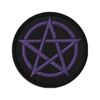 Circular embroidered patch featuring Witchcraft Woven Pentacle Pagan Ritual, front view