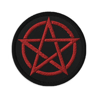 Circular embroidered patch featuring Witchcraft Woven Pentacle Pagan Ritual, front view