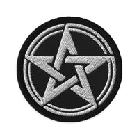 Circular embroidered patch featuring The Witching Hour Woven Pentagram, front view