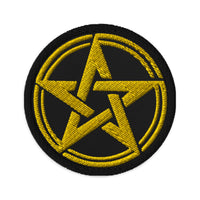 Circular embroidered patch featuring The Witching Hour Woven Pentagram, front view