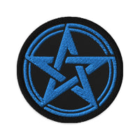Circular embroidered patch featuring The Witching Hour Woven Pentagram, front view