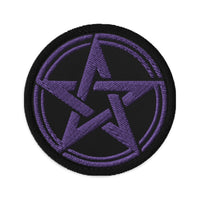 Circular embroidered patch featuring The Witching Hour Woven Pentagram, front view