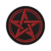 Circular embroidered patch featuring The Witching Hour Woven Pentagram, front view