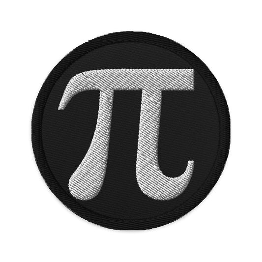 Circular embroidered patch featuring Pi Symbol π, front view