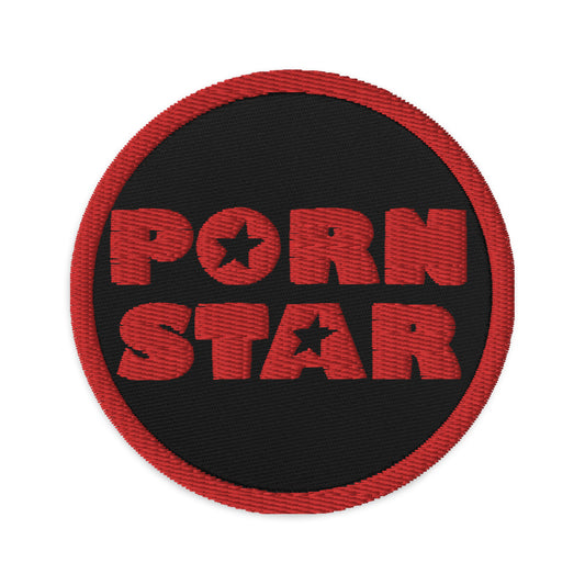 Circular embroidered patch featuring Porn Star Logo, front view