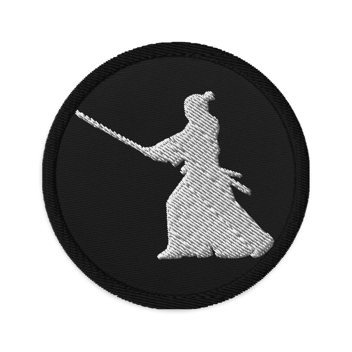 Circular embroidered patch featuring Ronin Samurai Warrior Swordsman, front view