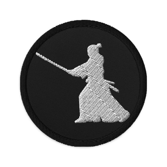 Circular embroidered patch featuring Ronin Samurai Warrior Swordsman, front view