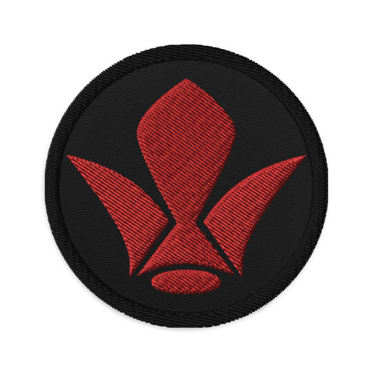 Circular embroidered patch featuring Tekkadan Iron Flower Brigade, front view