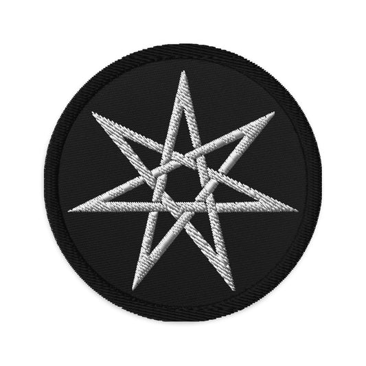 Circular embroidered patch featuring Elven Star, front view