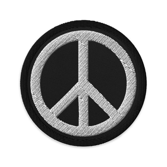 Circular embroidered patch featuring Peace Symbol Icon Namaste No War, front view