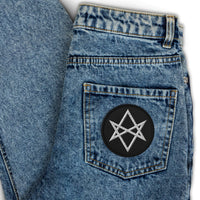 Circular embroidered patch featuring Unicursal Hexagram Six Pointed Star, front view