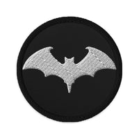Circular embroidered patch featuring Vampire Bat Halloween, front view