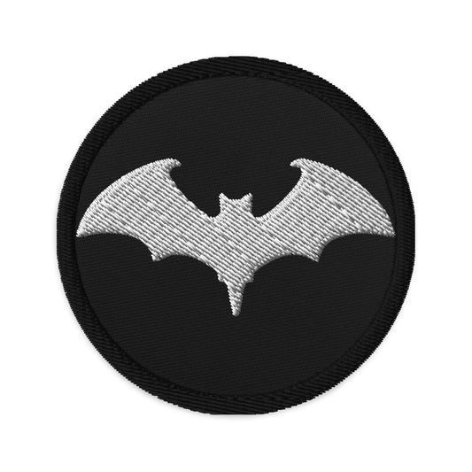 Circular embroidered patch featuring Vampire Bat Halloween, front view