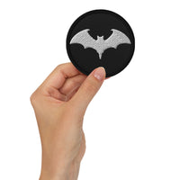 Circular embroidered patch featuring Vampire Bat Halloween, front view