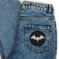 Circular embroidered patch featuring Vampire Bat Halloween, front view