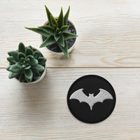 Circular embroidered patch featuring Vampire Bat Halloween, front view