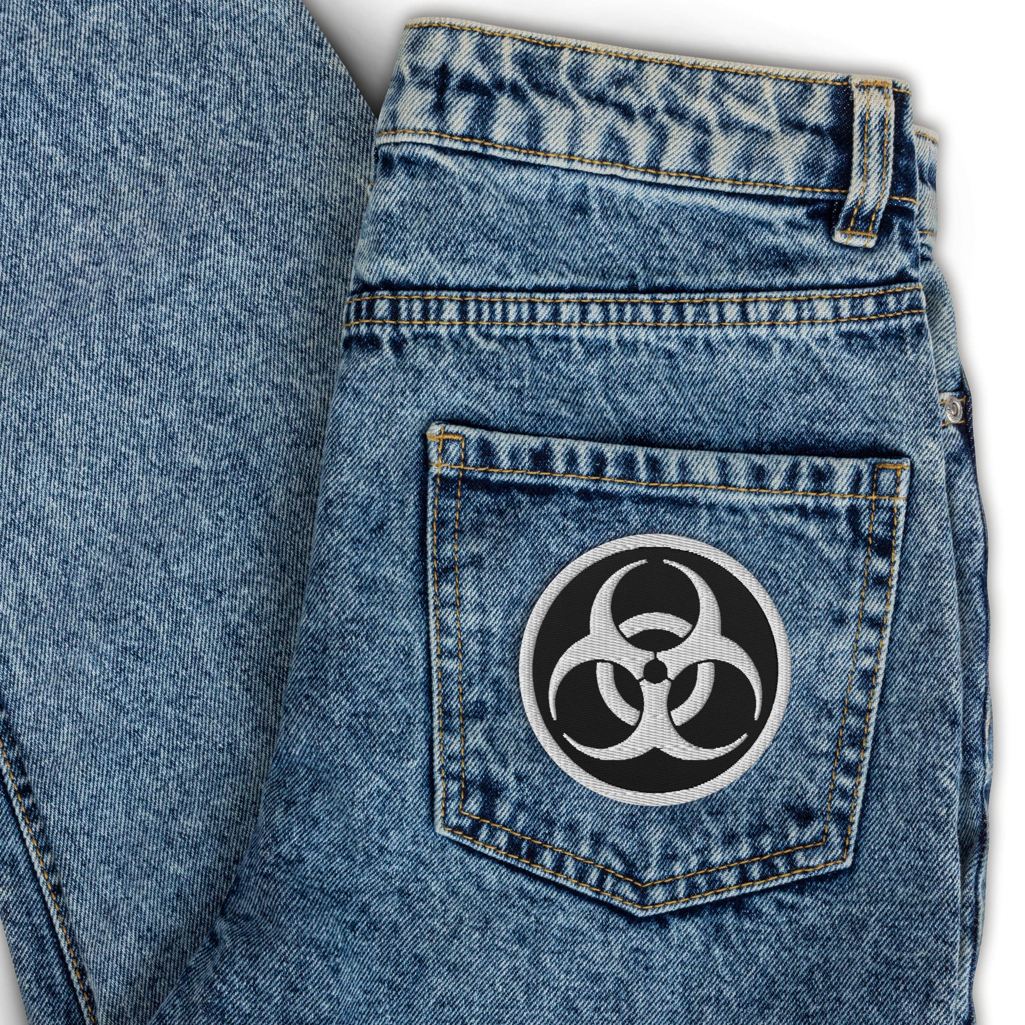 White Thread Bio Hazard Symbol Warning Sign Embroidered Patch Zombie Apocalypse - Edge of Life Designs